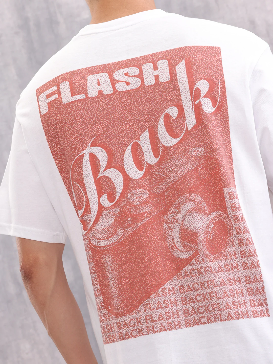 Retro Poster Back Graphic Printed Oversized Fit T-shirt | White - Image 5
