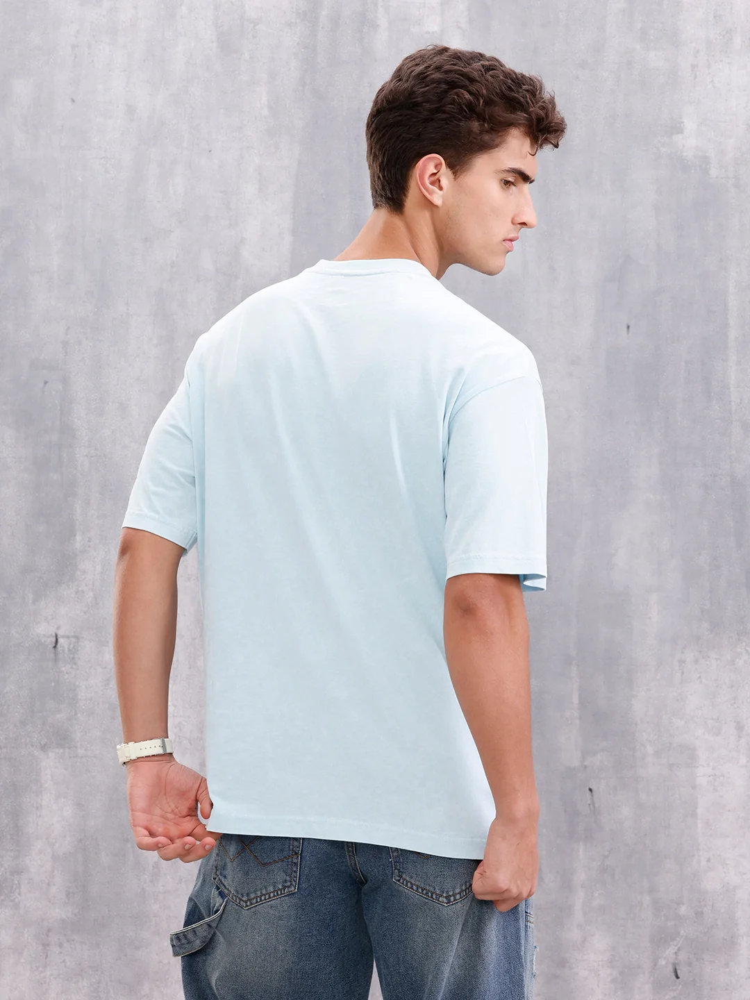 Retro Tv Graphic Printed Oversized Fit Tshirt | Light Blue - Image 3