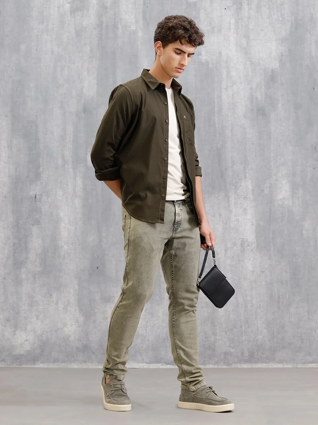 Retro Wash Overdyed Slim Fit Jeans | Olive - Image 2