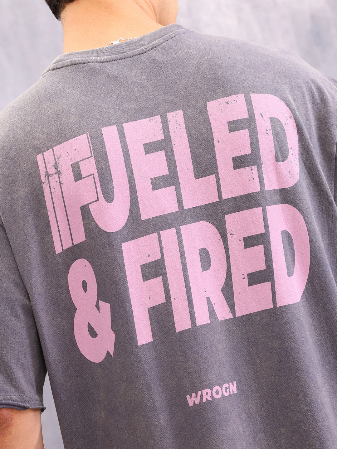 Retro Washed Oversized Fit Raw Edge T-shirt With Graphic | Grey - Image 3