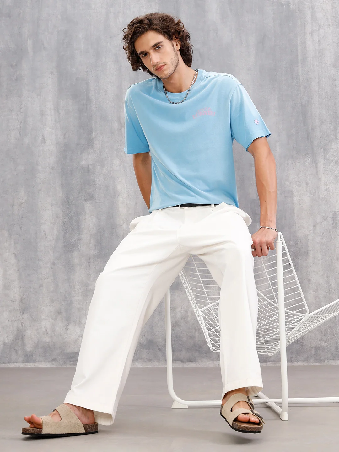 Retro Washed Oversized Fit Tshirt With Back Print |  Blue - Image 2