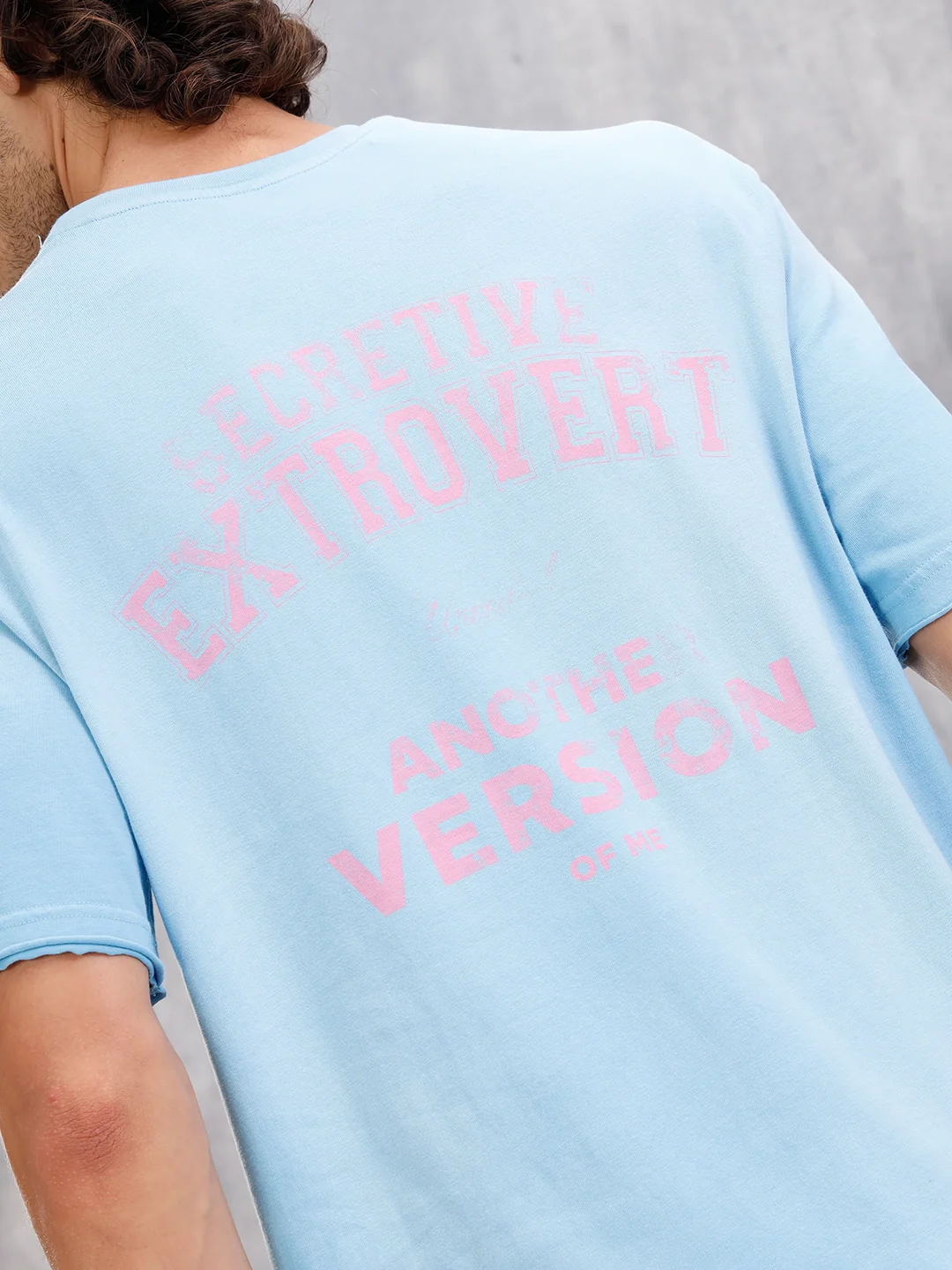 Retro Washed Oversized Fit Tshirt With Back Print |  Blue - Image 3