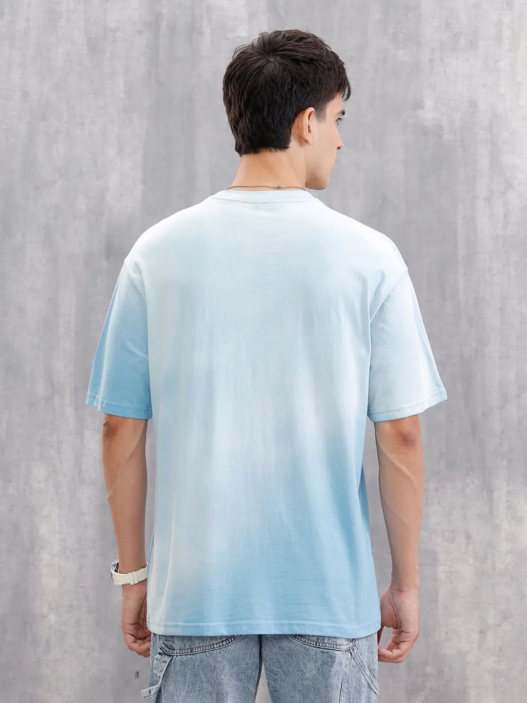 Retro Washed Oversized Fit Tshirt With Logo Print |  Blue - Image 3