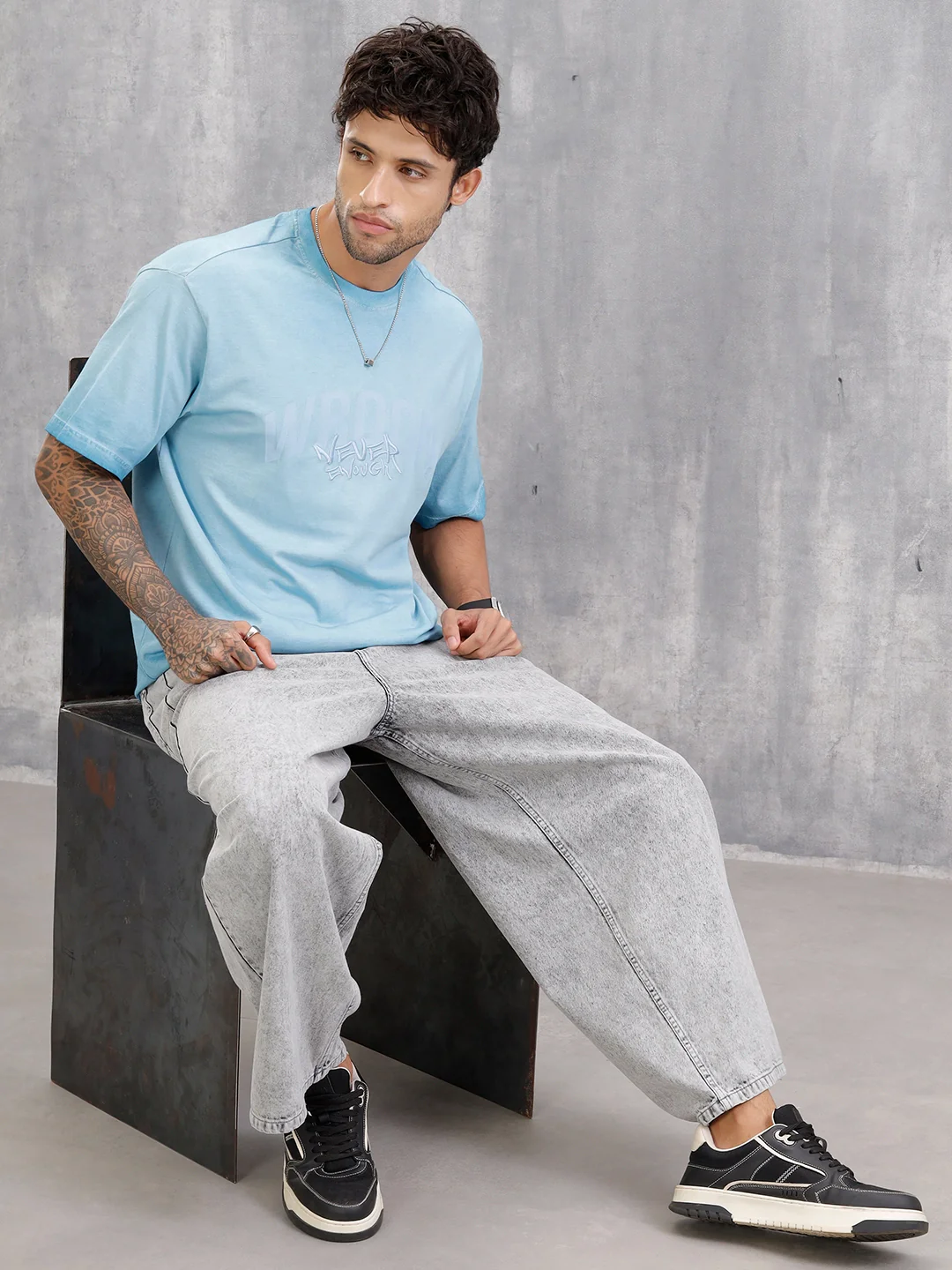 Reverse Cpd Wash Oversized Fit T-shirt With Embroidery | Light Blue - Image 2