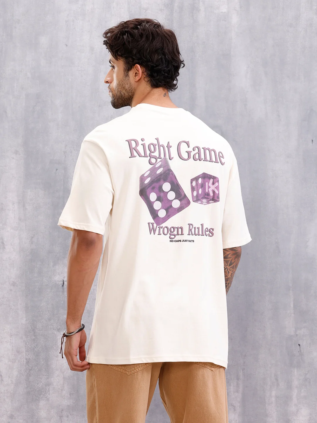 Right Game Wrogn Rules Graphic Printed T-Shirt | Beige - Image 3