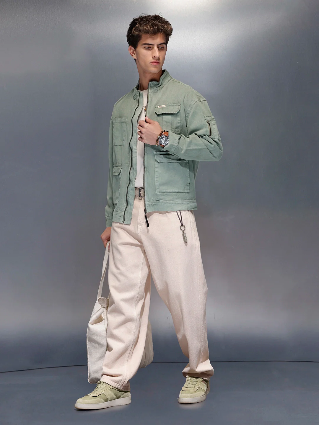 Sage Cargo-Style Zip Jacket | Olive - Image 2