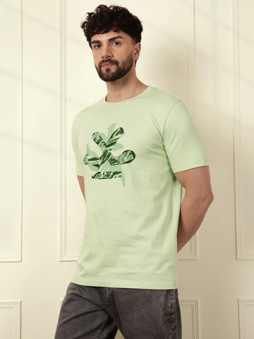 Flock Print Slim Fit T-Shirt | Green - Image 4