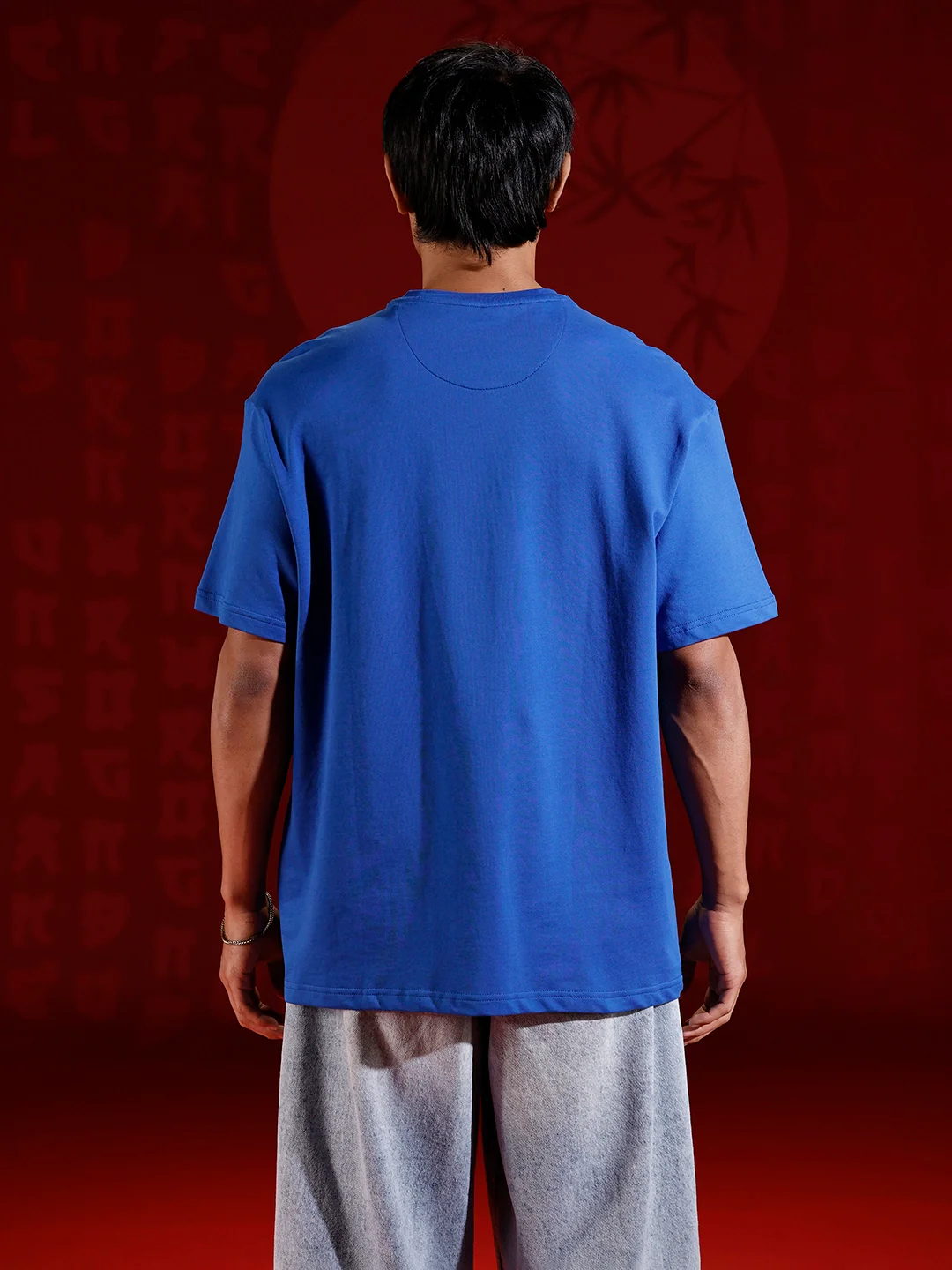 Samurai mask print oversized tshirt | Blue - Image 4