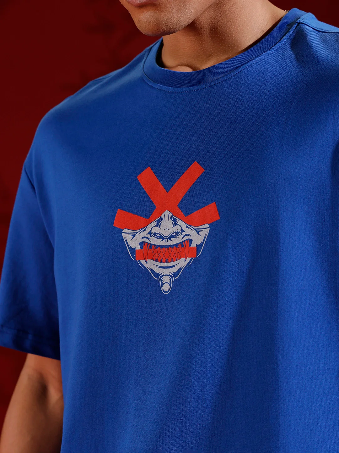 Samurai mask print oversized tshirt | Blue - Image 6