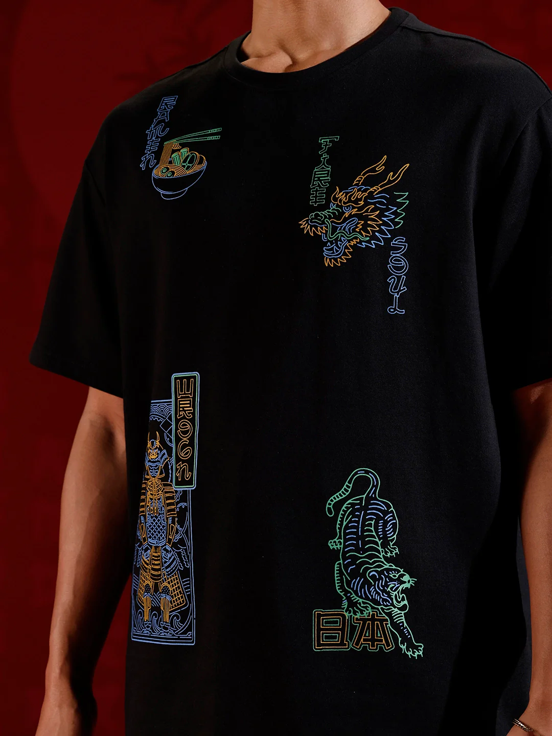 Samurai multi-print oversized T-shirt | Black - Image 5