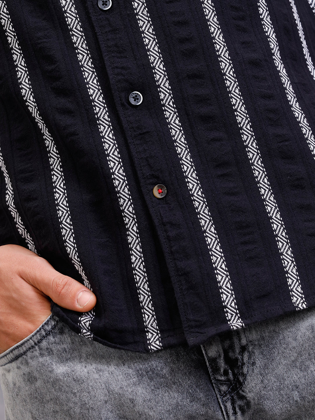 Seersucker Dobby Stripe Short Sleeve Shirt | Black - Image 5
