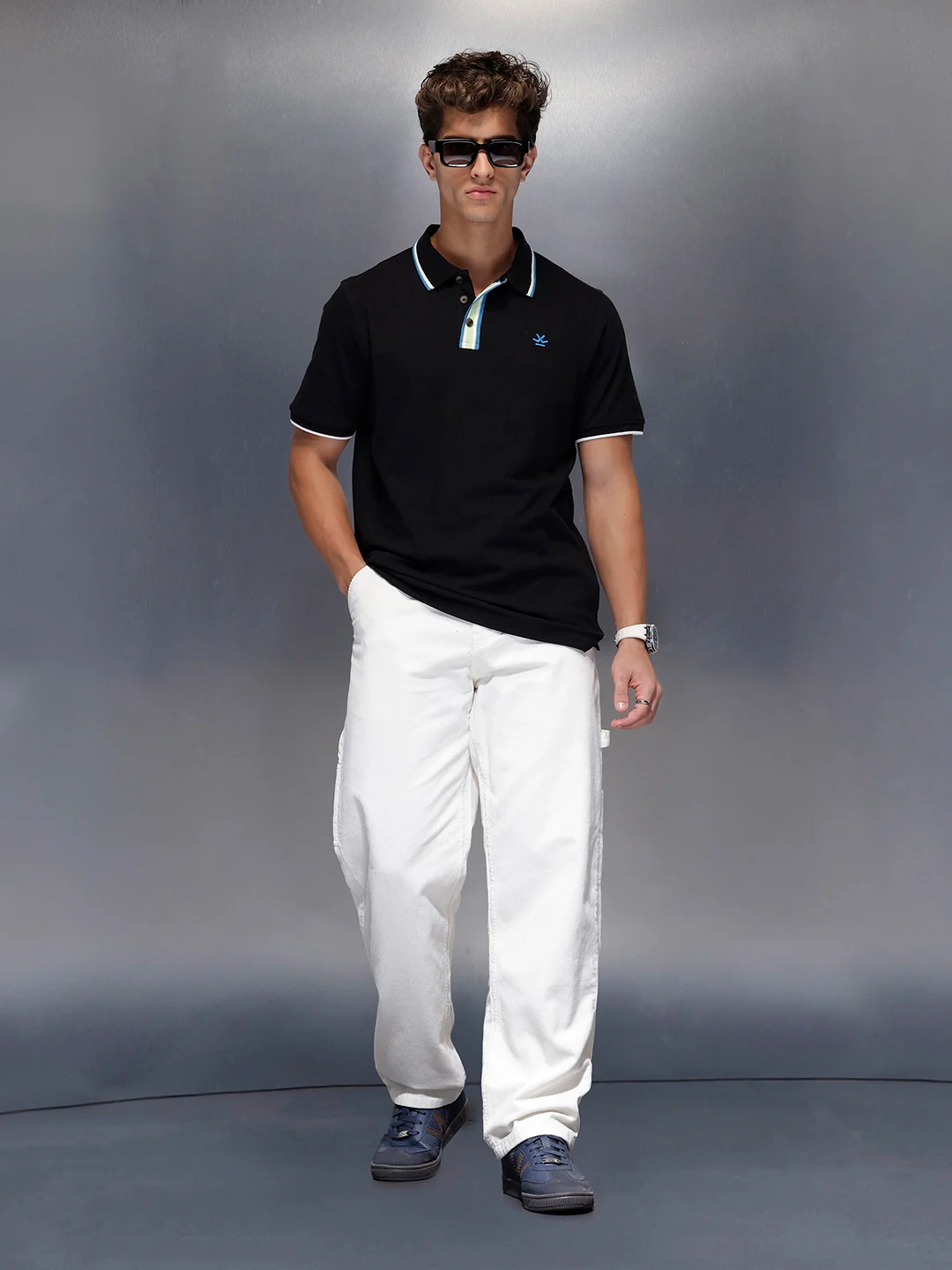 Signature Trim Detail Polo Shirt | Black - Image 2