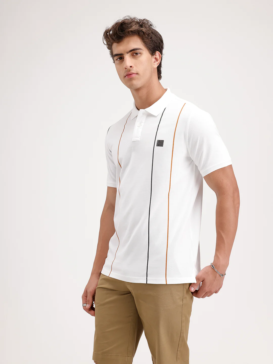 Siolid Slim Fit Pin Stripes Polo T-Shirt  | White - Image 4