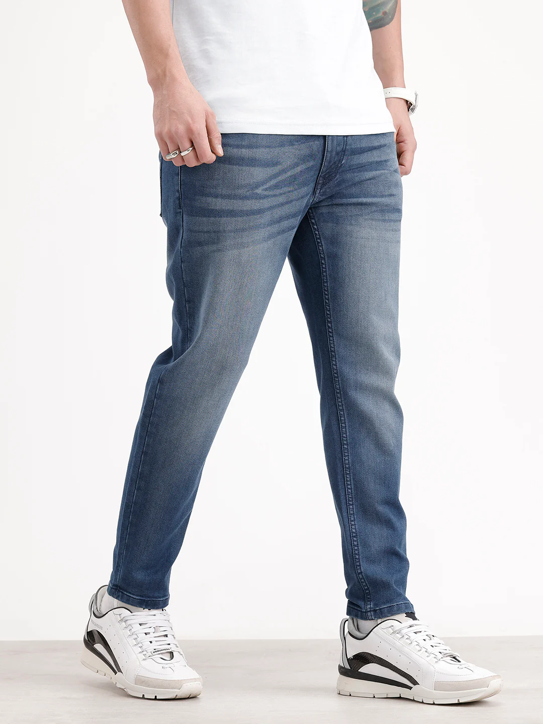 Skinny Cropped Washed Denim Jeans | Blue - Image 4