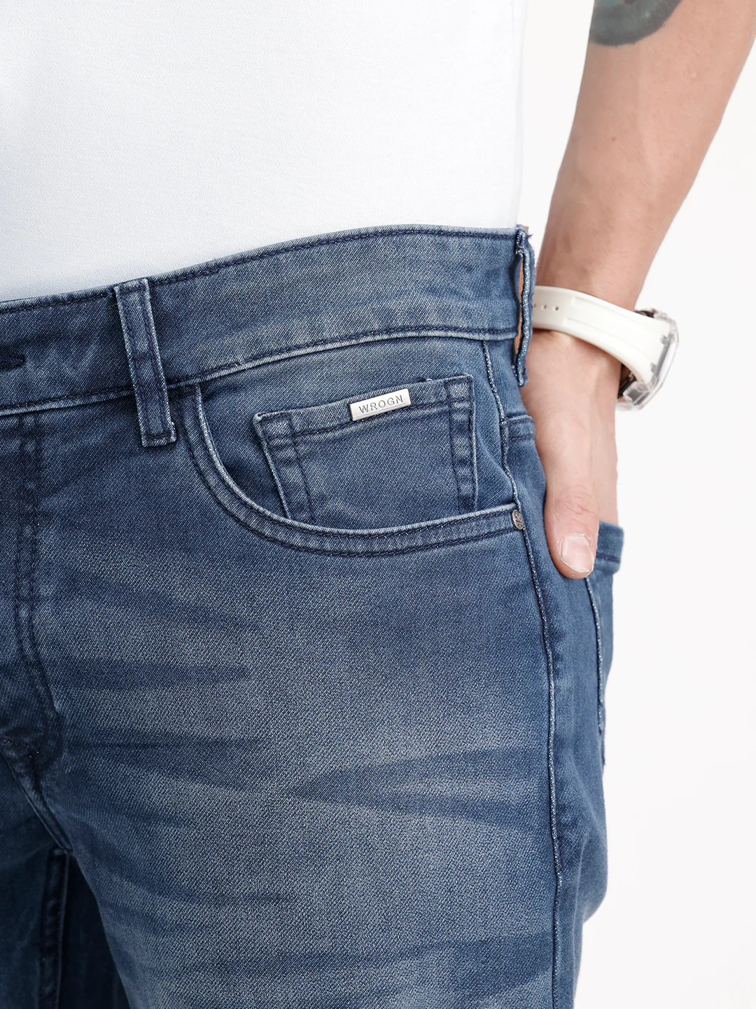 Skinny Cropped Washed Denim Jeans | Blue - Image 5