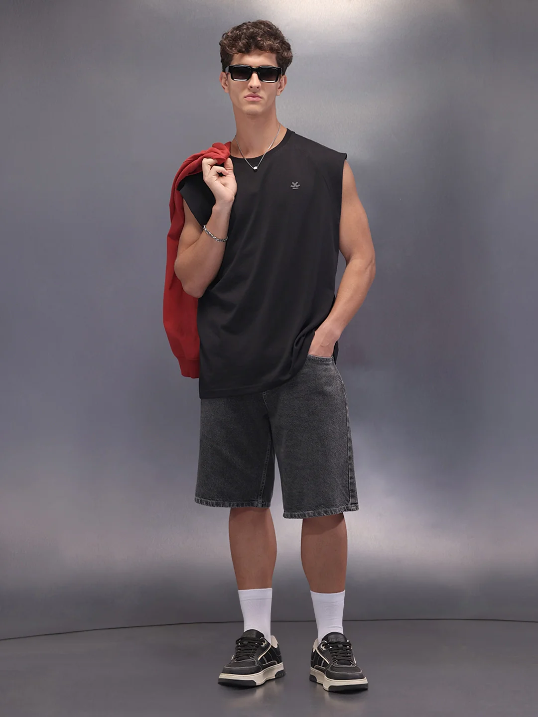 Sleeve Less Oversized T-Shirt | Black - Image 2