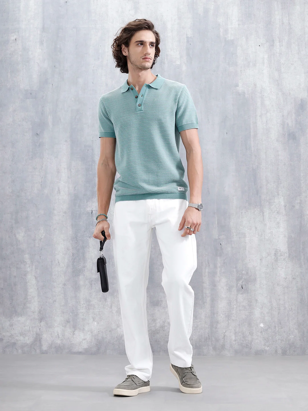 Slim Fit 100% Cotton Flat Knit Polo | Green - Image 5