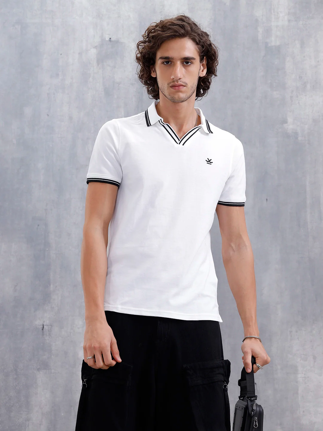 Slim Fit 100% Cotton Johnny Collar Polo With Contrast Tipping | White - Image 4
