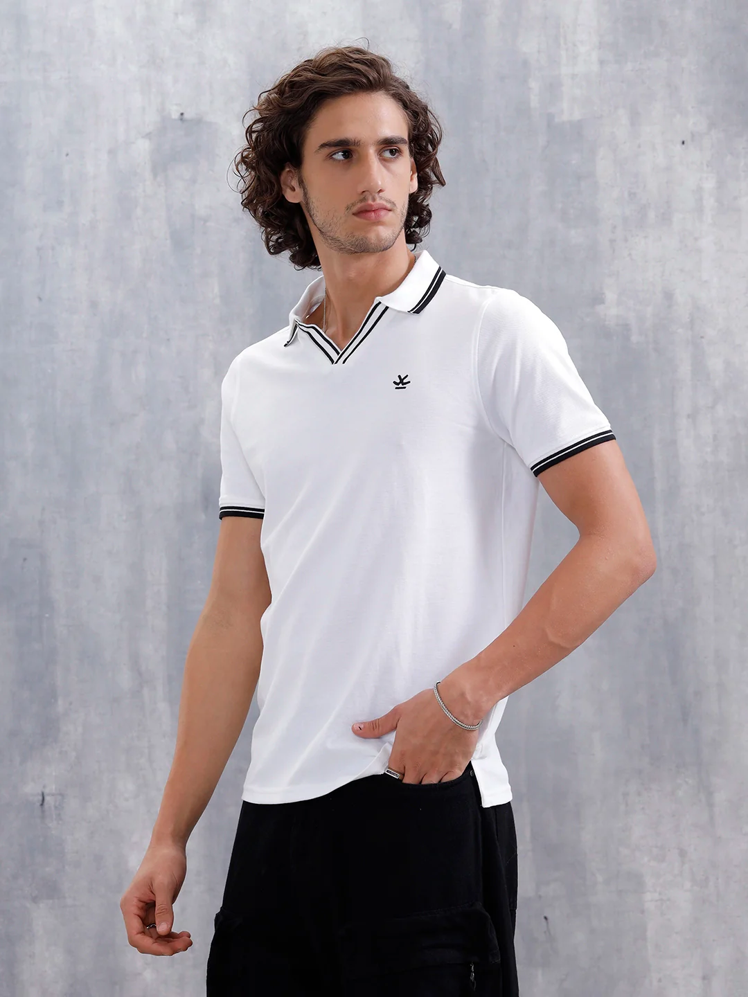 Slim Fit 100% Cotton Johnny Collar Polo With Contrast Tipping | White - Image 7