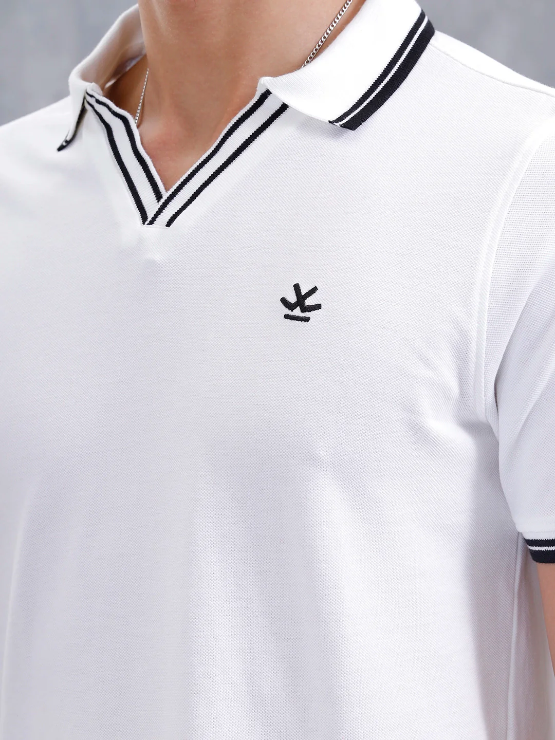 Slim Fit 100% Cotton Johnny Collar Polo With Contrast Tipping | White - Image 8