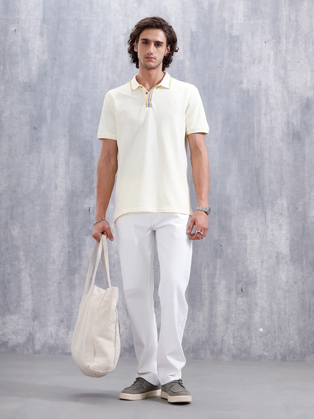 Slim Fit 100% Cotton Polo With Contrast Tipping | Yellow - Image 2