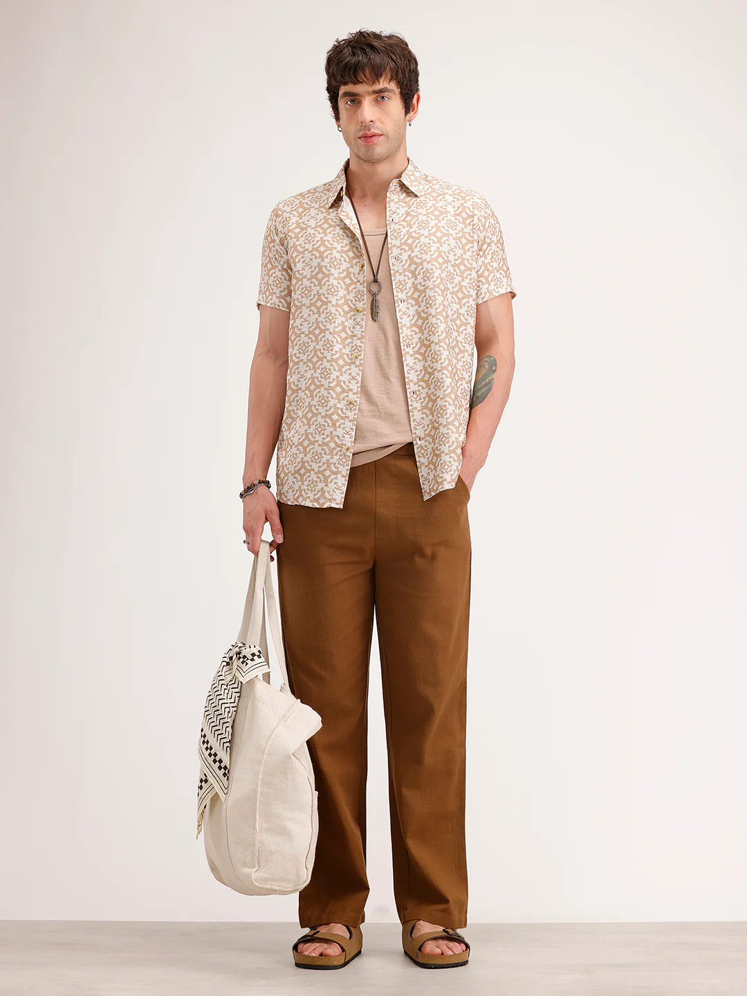 Slim Fit AOP Half Sleeve Shirt | Beige - Image 2