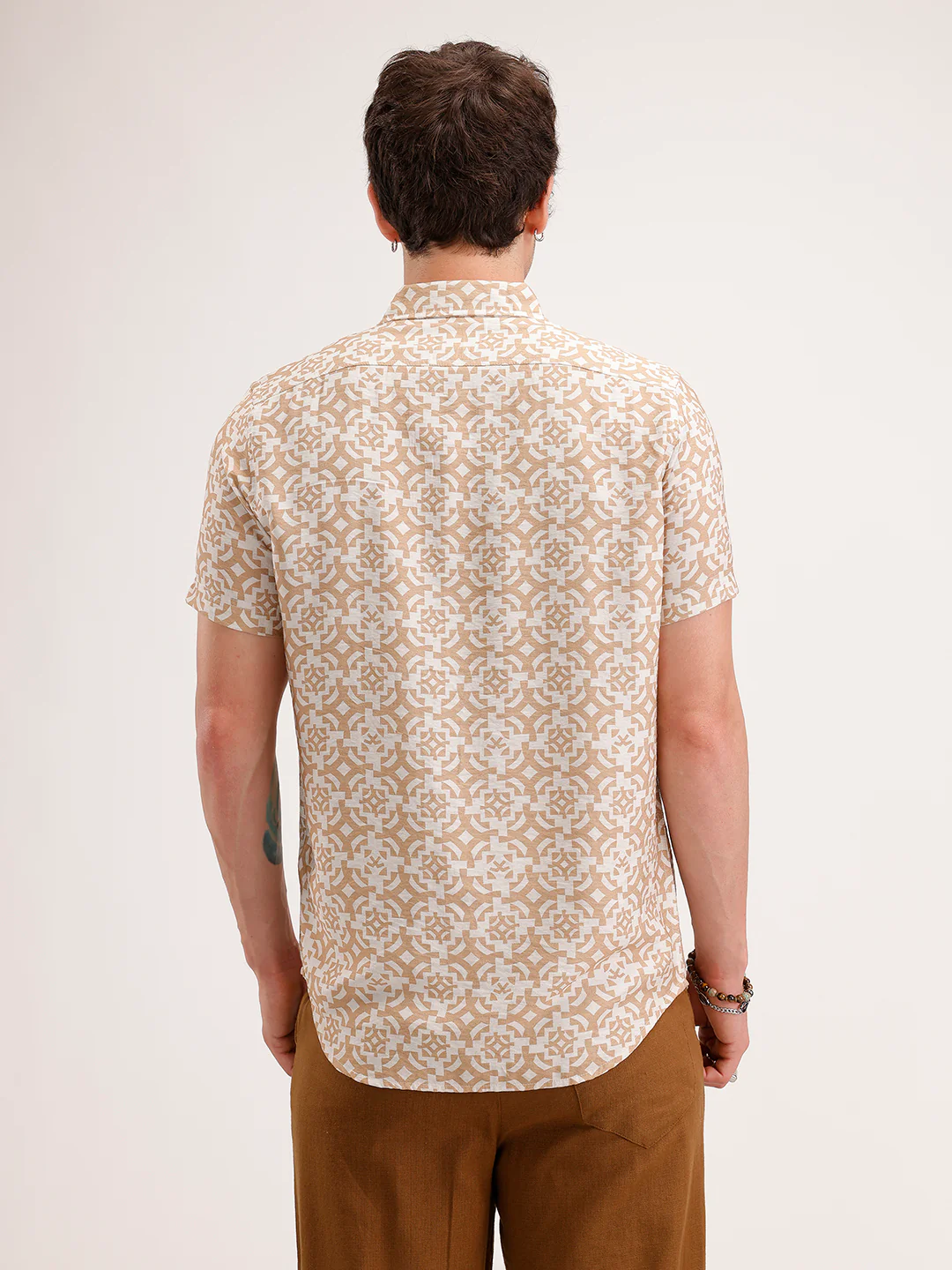 Slim Fit AOP Half Sleeve Shirt | Beige - Image 3