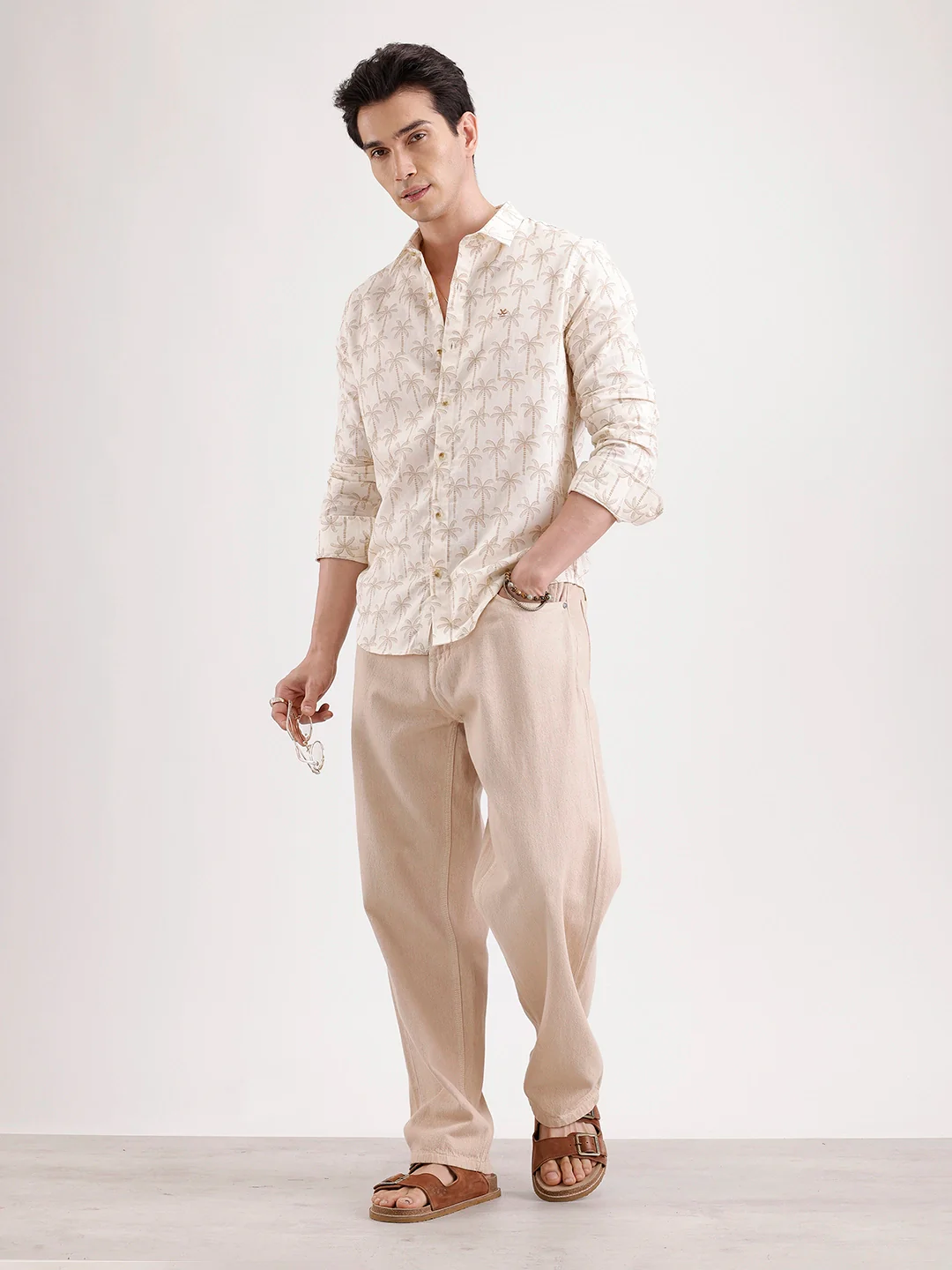 Slim Fit AOP Linen Blend Shirt  | Off White - Image 2