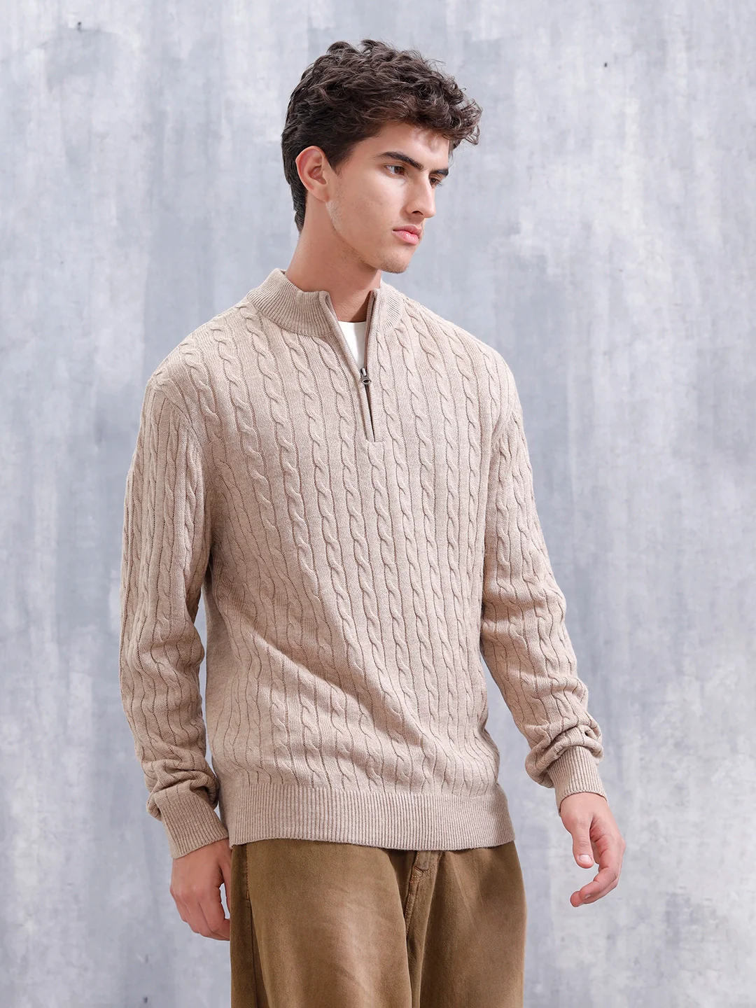 Slim Fit Casual Pullover | Beige - Image 4