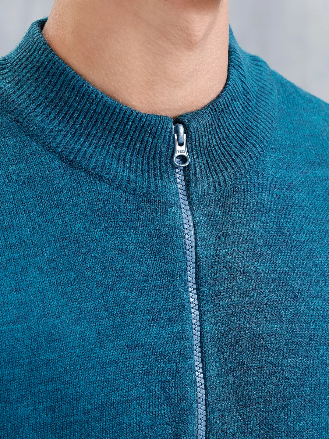Slim Fit Casual Pullover With Zipper Detail | Teal - Image 5