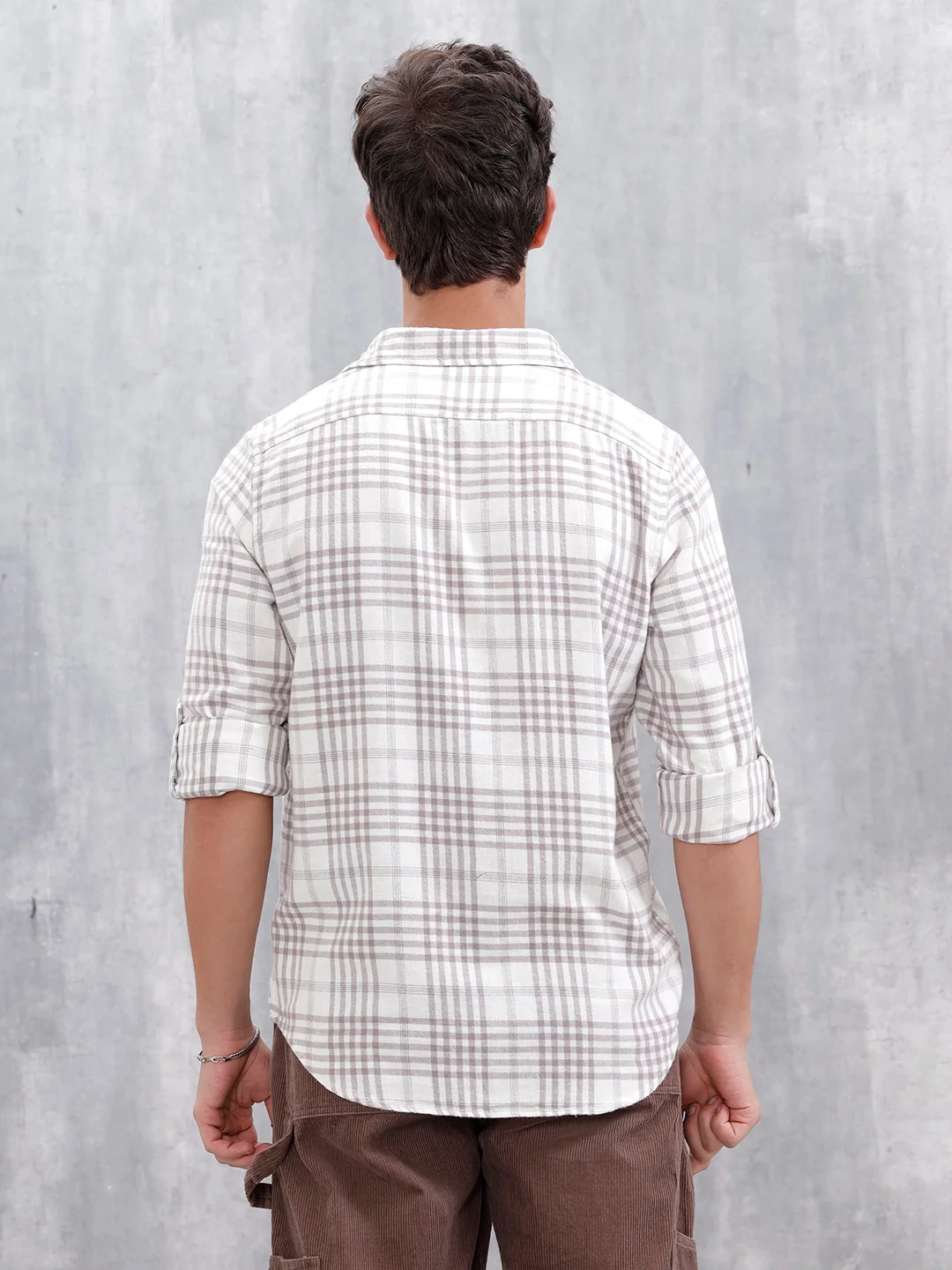 Slim Fit Checkered Casual Shirt For Men |Off White - Image 3