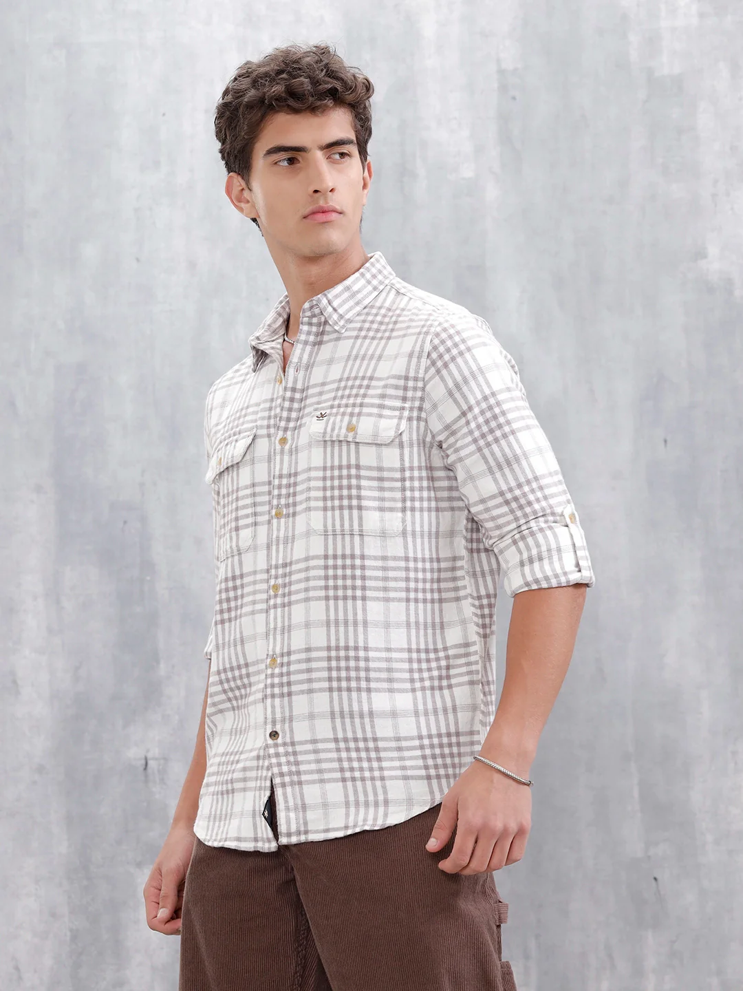 Slim Fit Checkered Casual Shirt For Men |Off White - Image 4