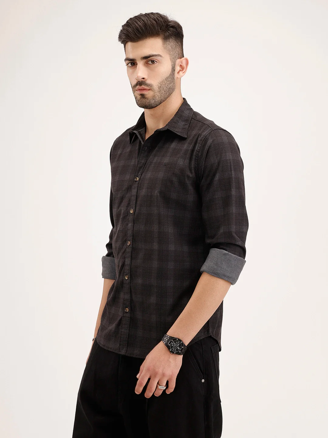 Slim Fit Checkered Shirt | Black - Image 4