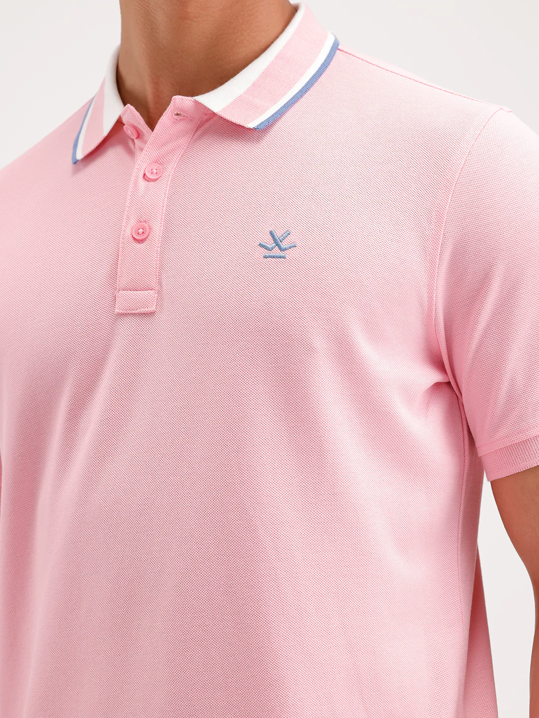 Slim Fit Contrast Collar Polo T-Shirt  | Pink - Image 5