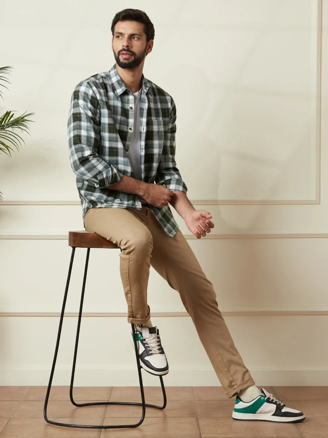 Checked Cotton Oxford Shirt | Green - Image 2