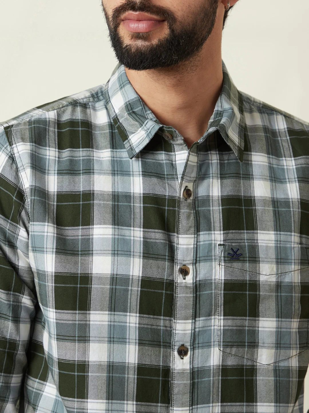 Checked Cotton Oxford Shirt | Green - Image 5