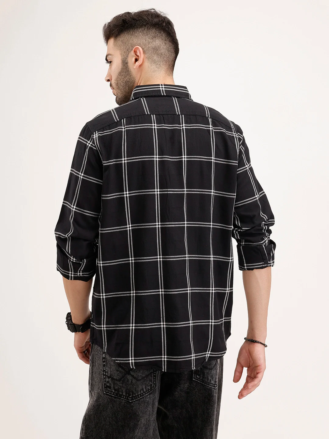 Slim Fit Double Pocket Checkered Shirt | Black - Image 3