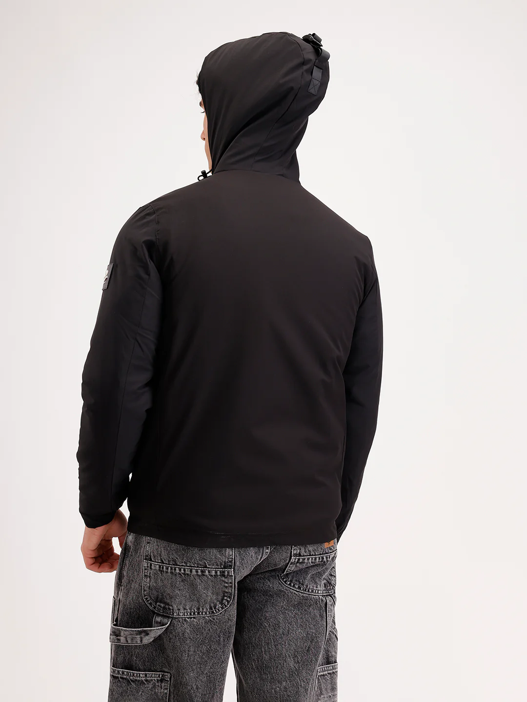 Slim Fit Double Pocket Hooded Jacket  | Black - Image 3