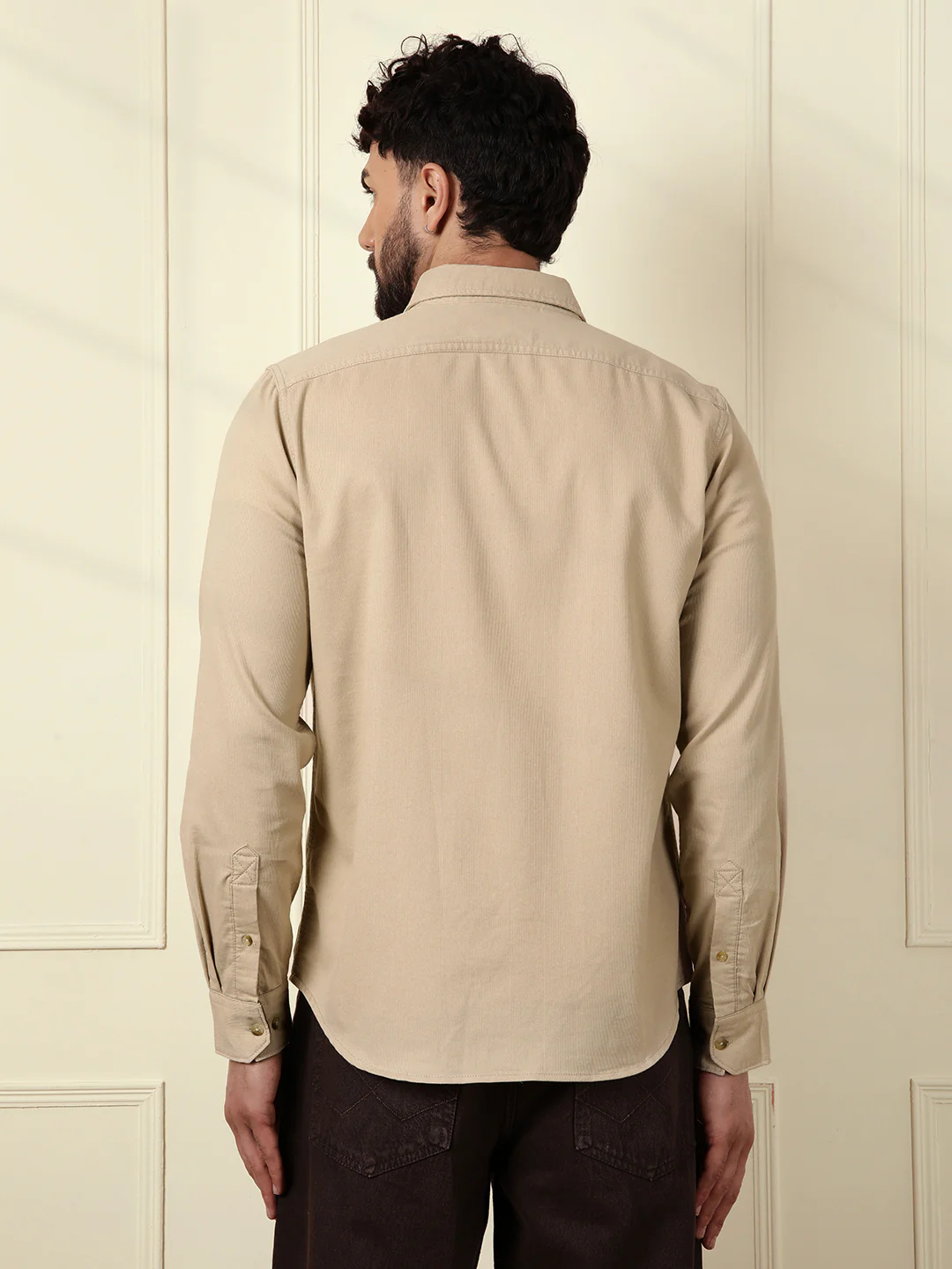 Fine Corduroy Slim Fit Shirt | Beige - Image 4