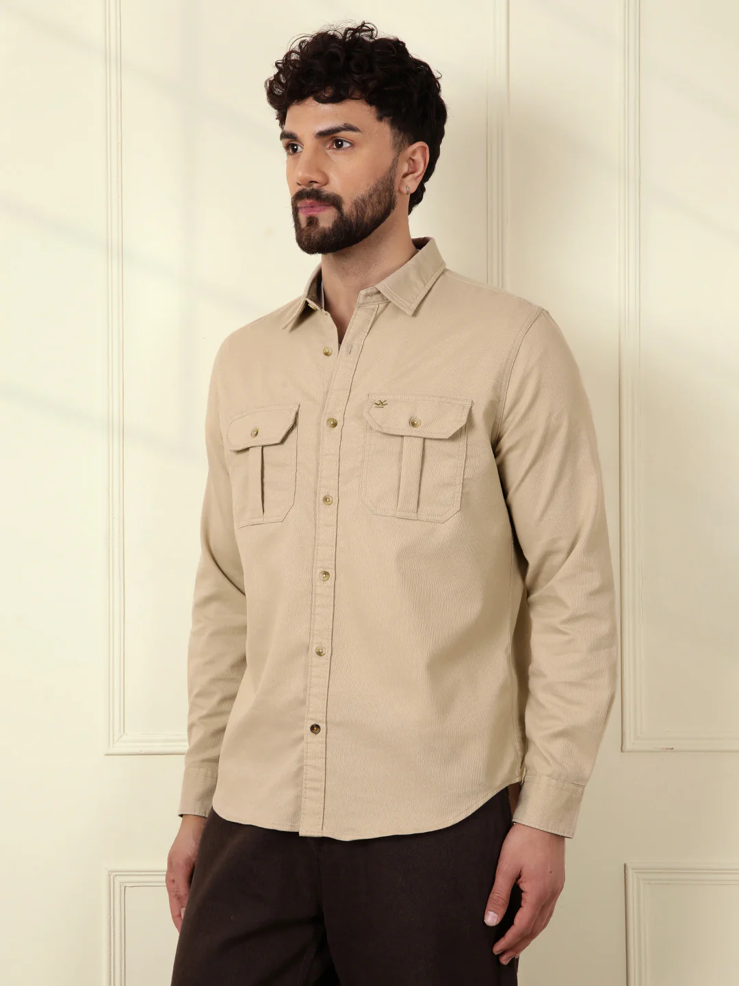 Fine Corduroy Slim Fit Shirt | Beige - Image 5