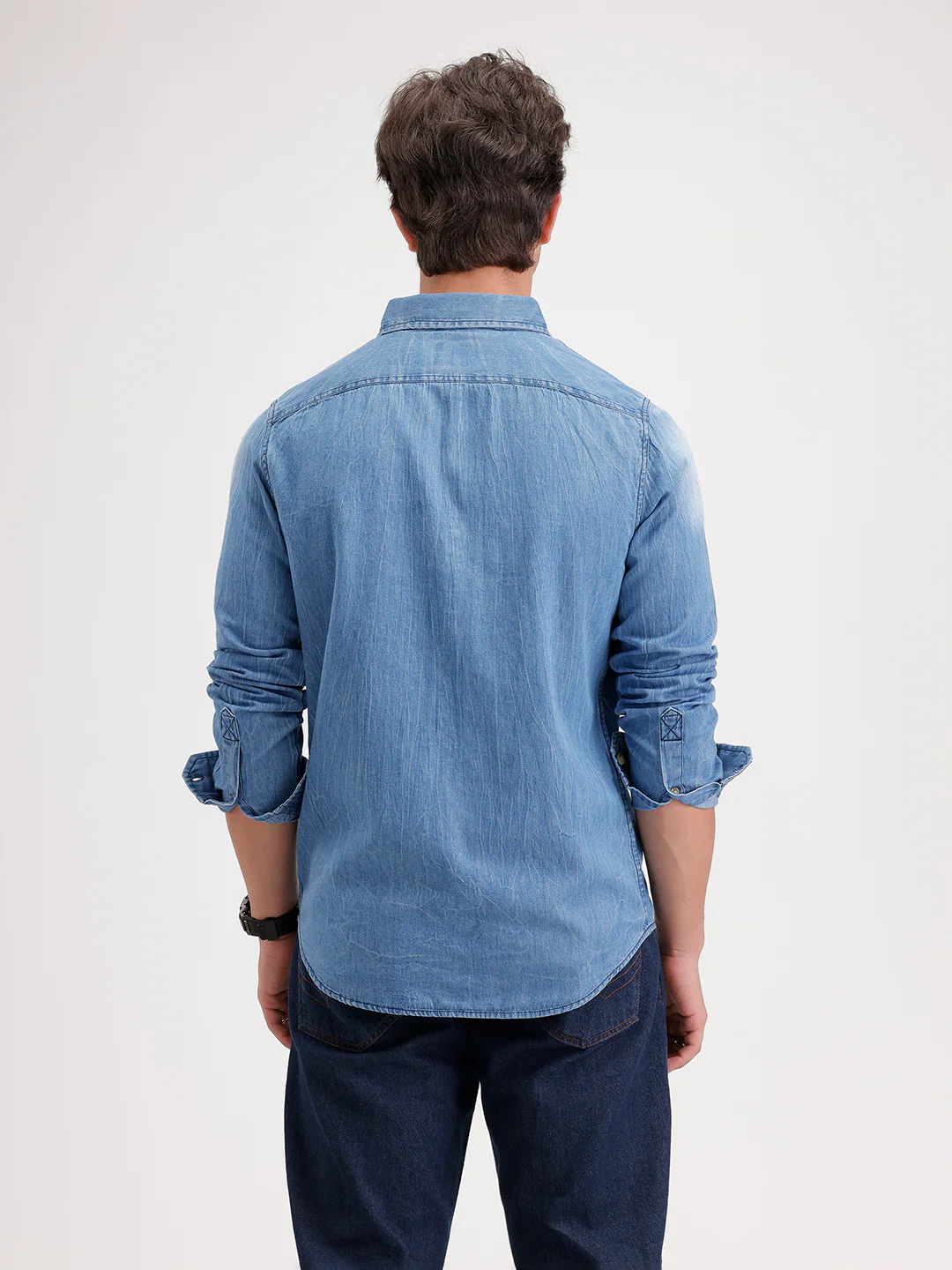 Slim Fit Faded Denim Shirt  | Blue - Image 3