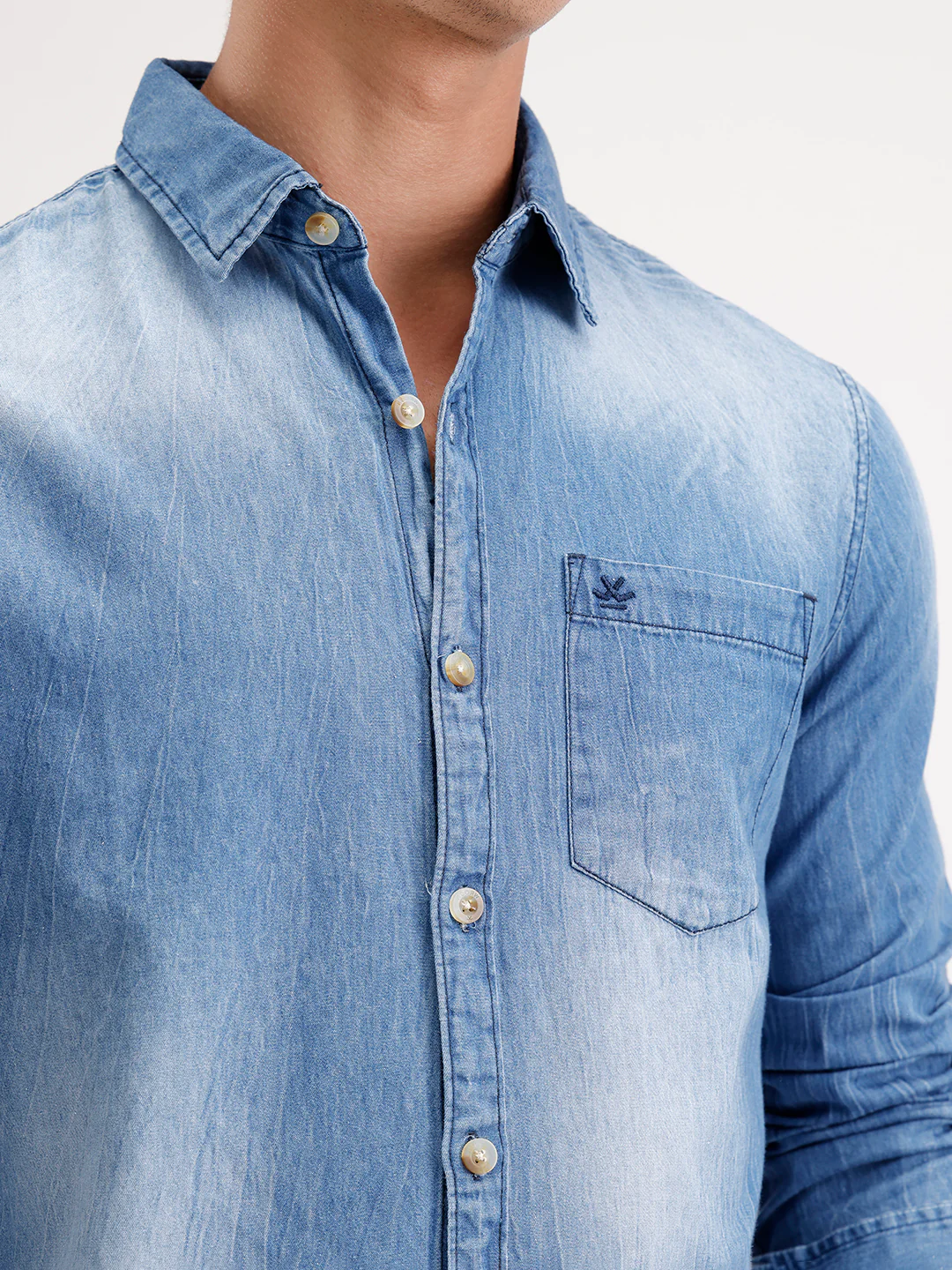 Slim Fit Faded Denim Shirt  | Blue - Image 4
