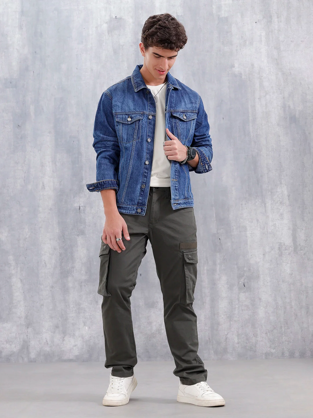 Slim Fit Laser Printed Denim Trucker | Dark Wash - Image 2