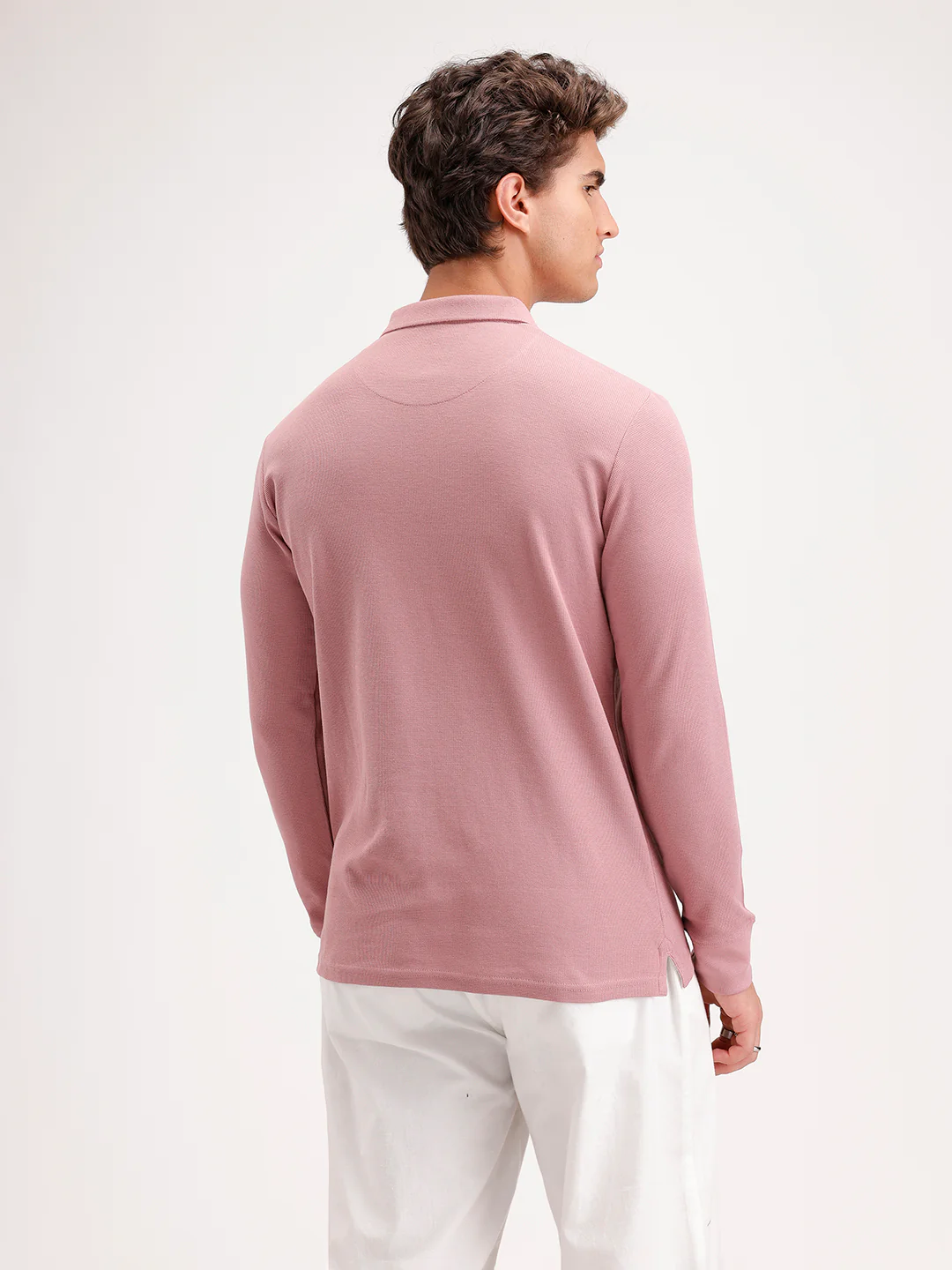 Slim Fit Long Sleeve Polo T-Shirt  | Pink - Image 3