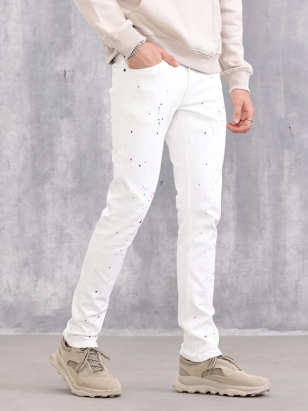 Slim Fit Paint Splash Jeans | White - Image 4