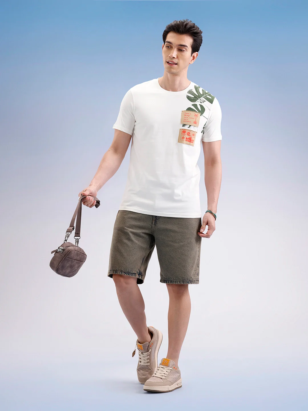 Slim Fit Placement Patch Printed T-Shirt  | Off White - Image 2