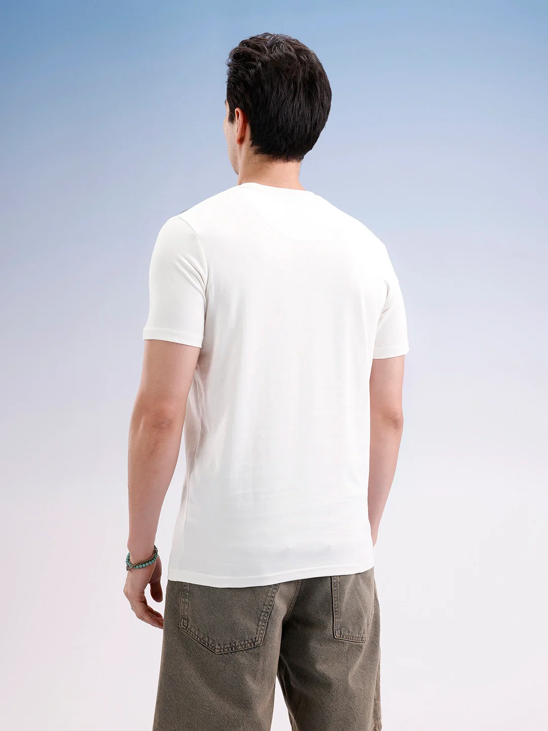 Slim Fit Placement Patch Printed T-Shirt  | Off White - Image 3