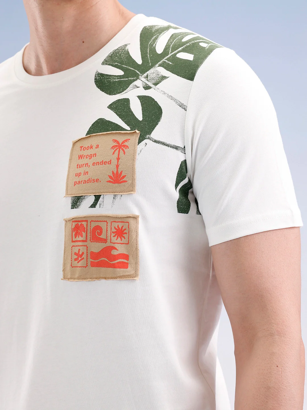 Slim Fit Placement Patch Printed T-Shirt  | Off White - Image 5