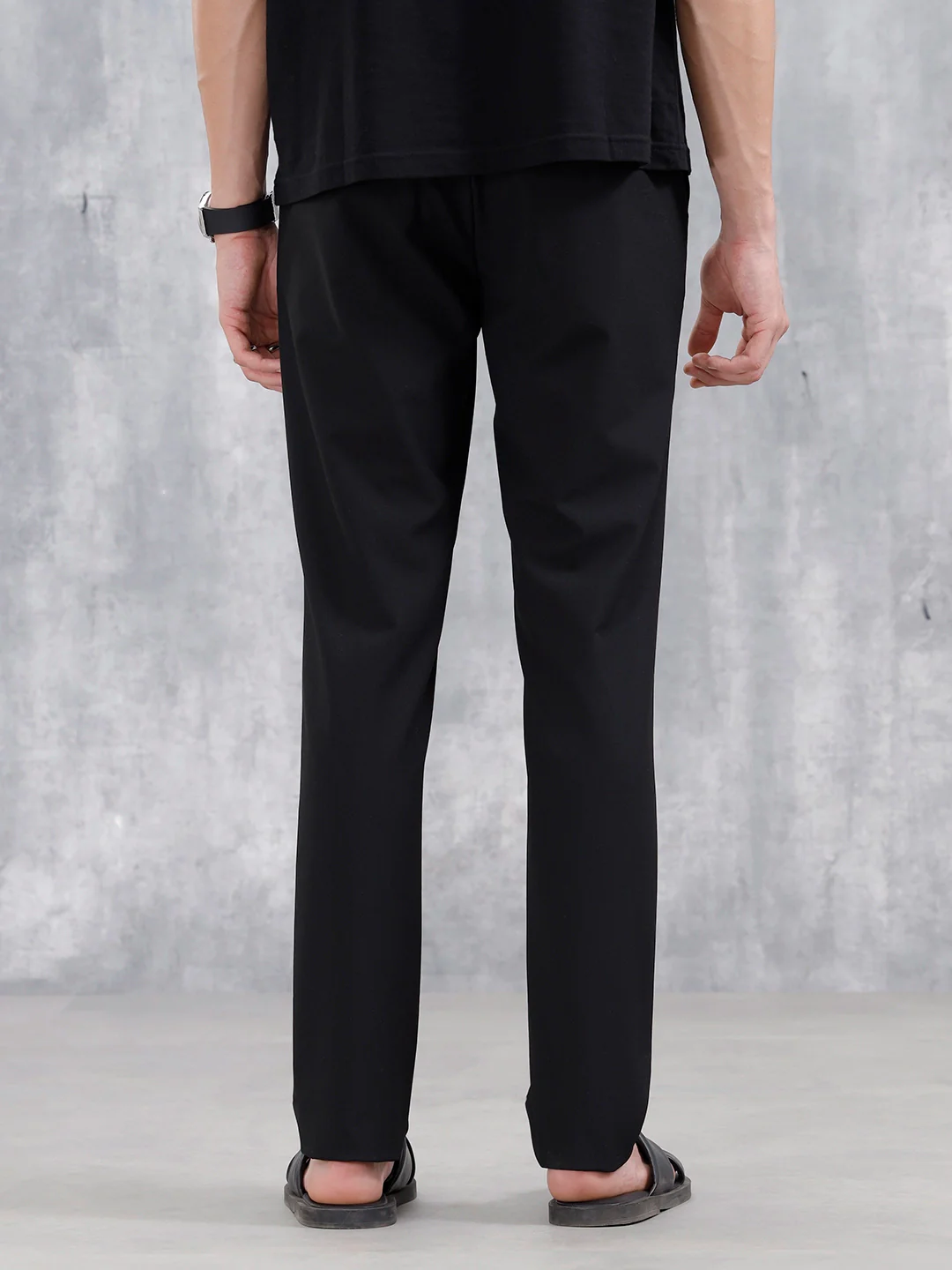 Slim Fit Poly Viscose Lycra Trousers | Black - Image 3