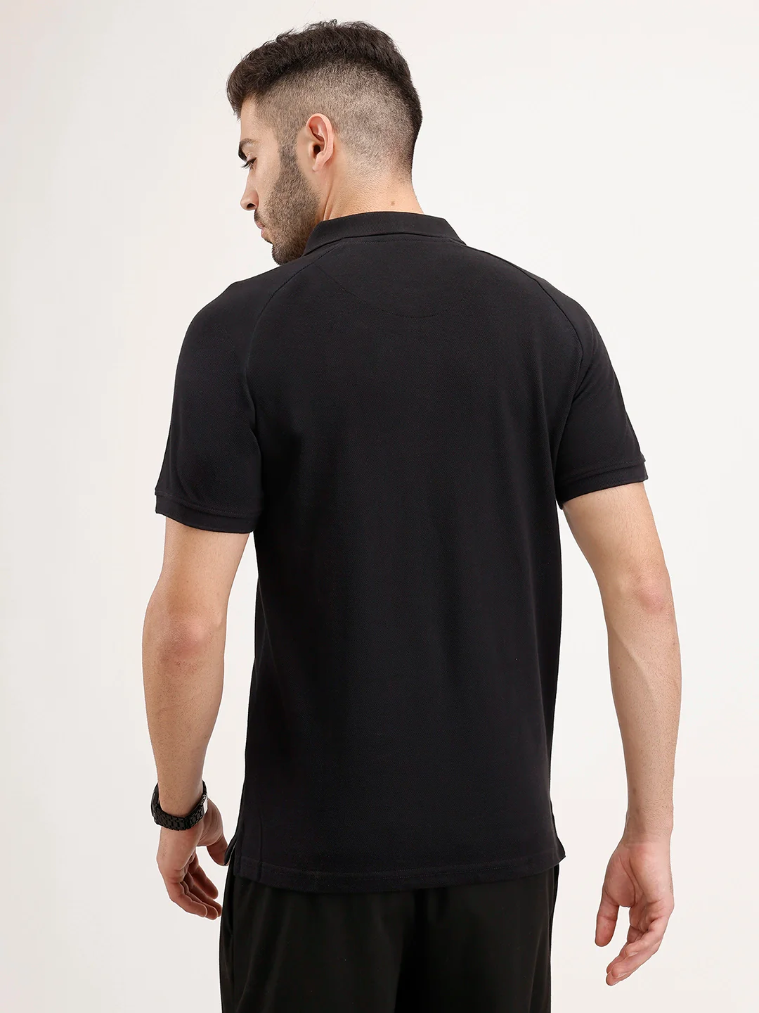 Slim Fit Raglan Collar Polo T-Shirt | Black - Image 3